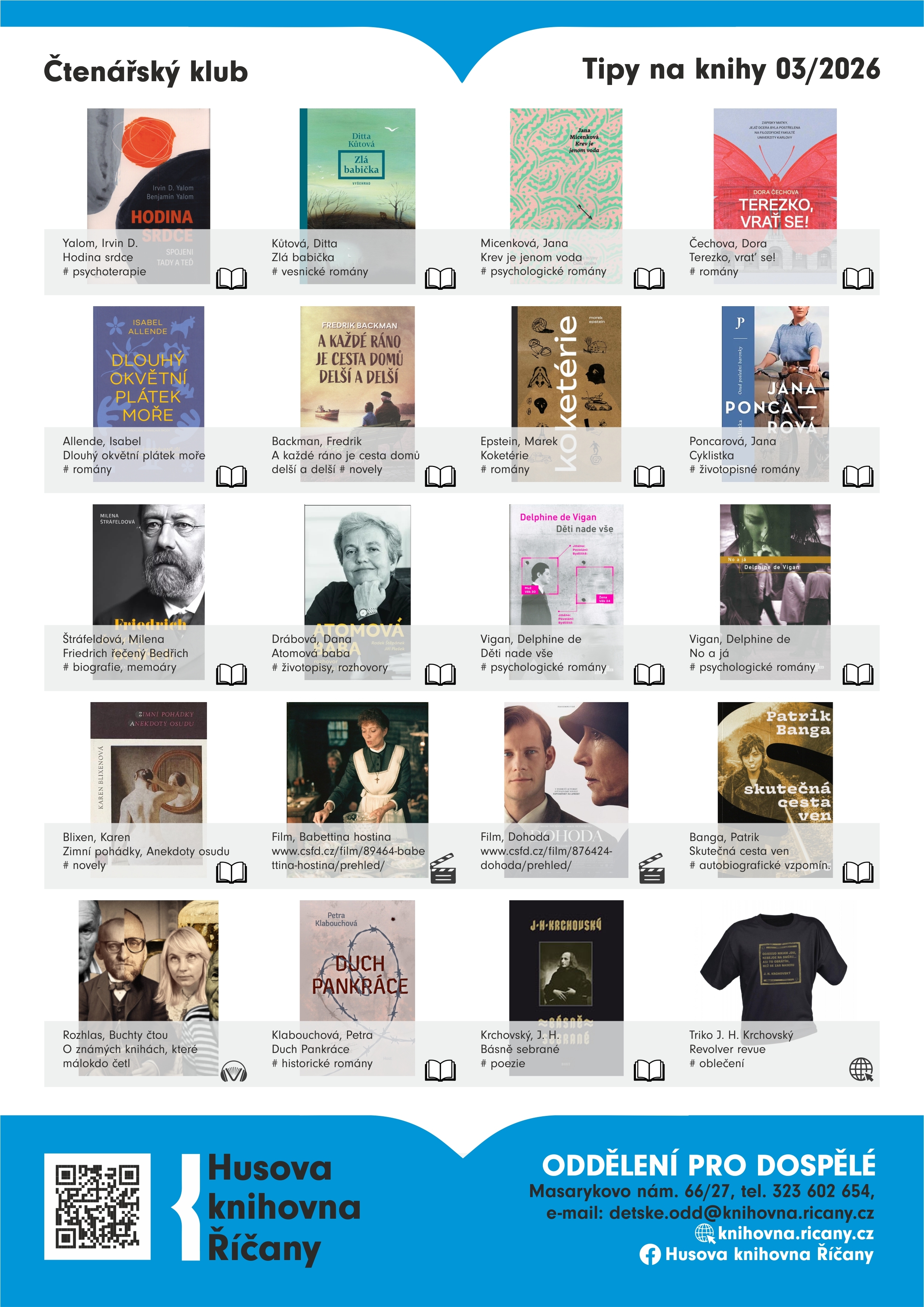Tipy na knihy ze čtenářského klubu 03/2026 - současní autoři