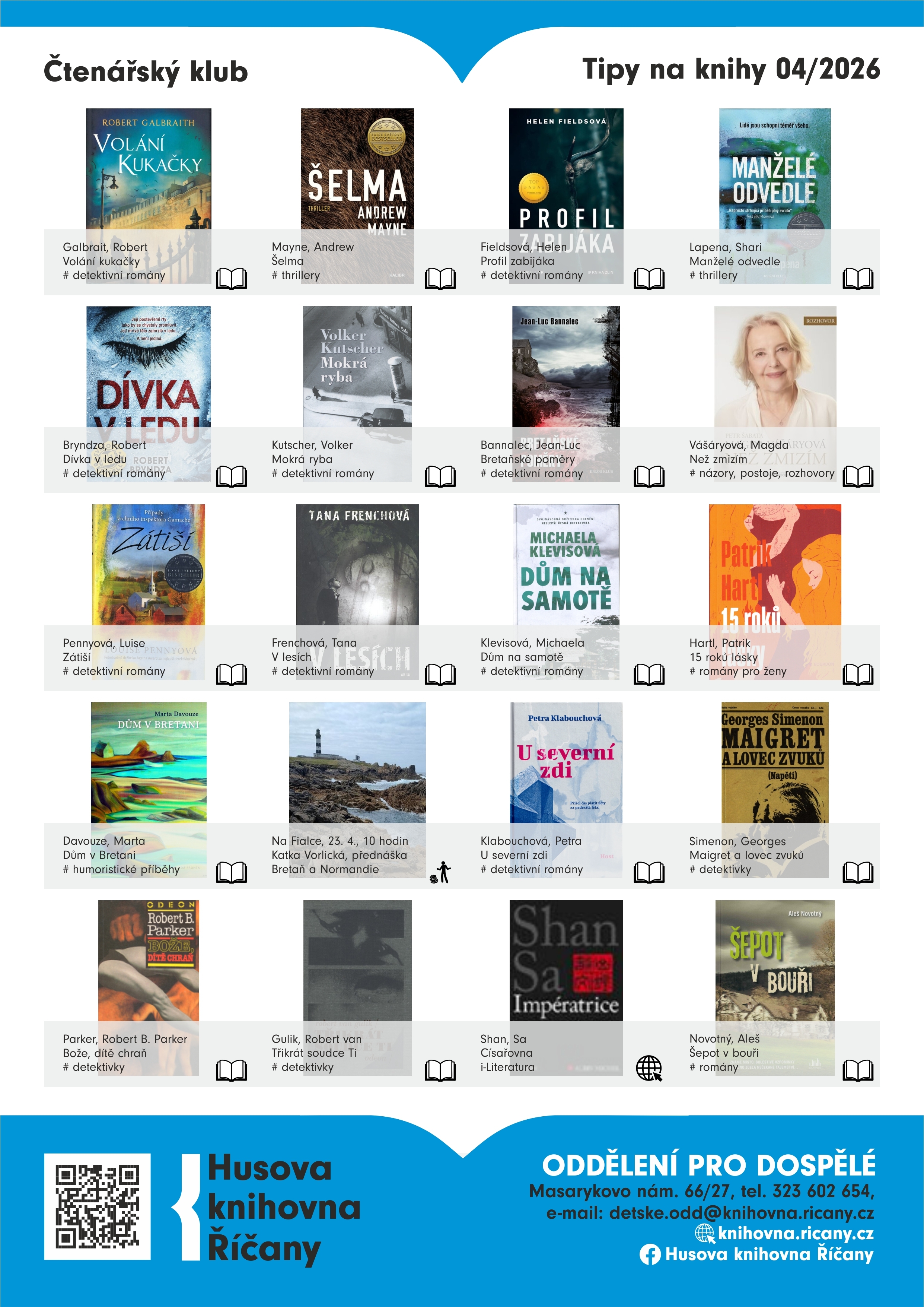 Tipy na knihy ze čtenářského klubu 04/2026 - detektivky